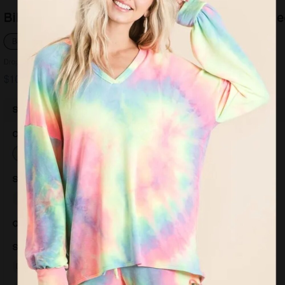 Oversized BiBi Tie Dye French Terry Top With Balloon Sleeves Size M